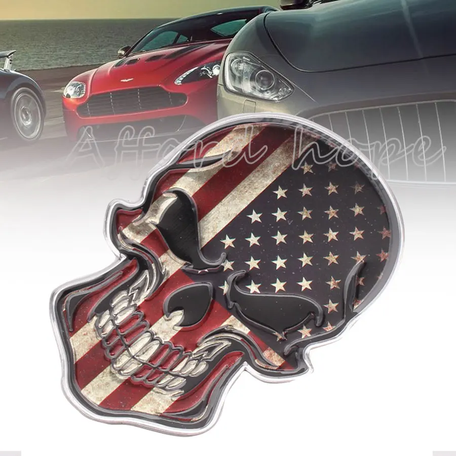 

Refitting Aluminum Car Motorcycle American Flag Skull Decal Sticker Badge Emblem Universal Fit for Most Car Truck