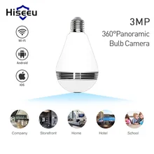 Hiseeu HD 3MP лампа Беспроводная ip-камера 360 градусов видеонаблюдение объектив «рыбий глаз» 3D VR камера домашняя Wi-Fi камера системы безопасности панорамная