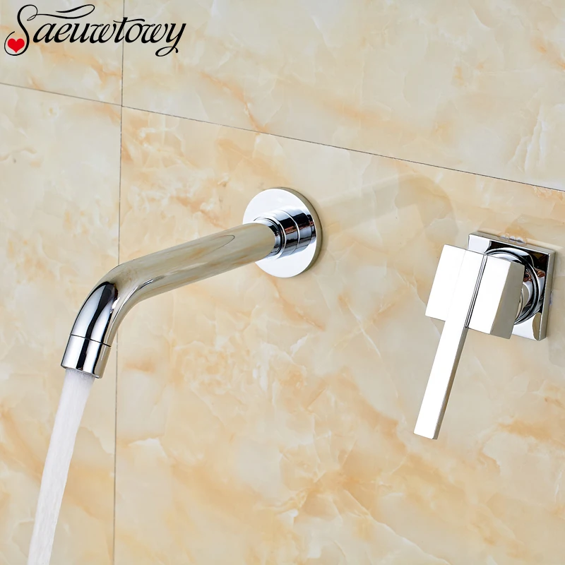 

Free Shipping Best Quality Wall Mount Hot&Cold Water Single Handle with Spout Chrome Finish Bathroom Wash Basin Faucet 3 Types