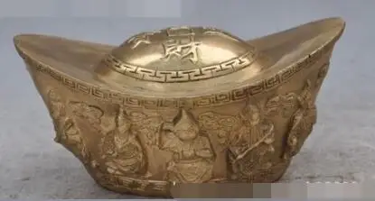 

S01063 Chinese fengshui Bronze dragon 5 Fortuna Rd wealth Gold god statue yuanbao B0403