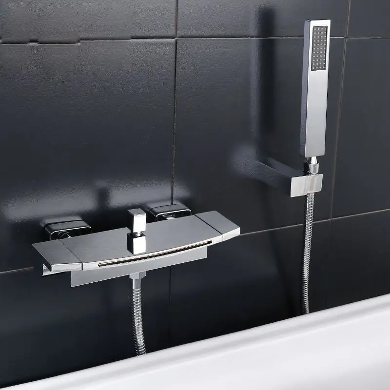 

full copper waterfall bathtub faucet shower wall mounted dark mounted bathtub shower hot and cold mixer water faucet