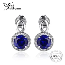 Jewelrypalace corte redondo 4.8ct creado azul zafiro de halo pendientes esterlina del sólido 925 de plata pendiente para las mujeres joyería fina