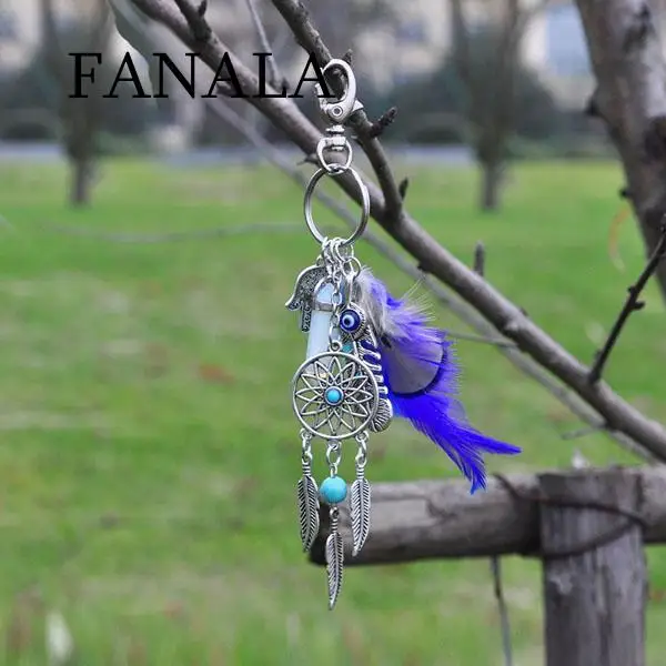 Boho дизайн модные Dreamcatcher ключ Стиль брелок для ключей с перьями цепи Для женщин