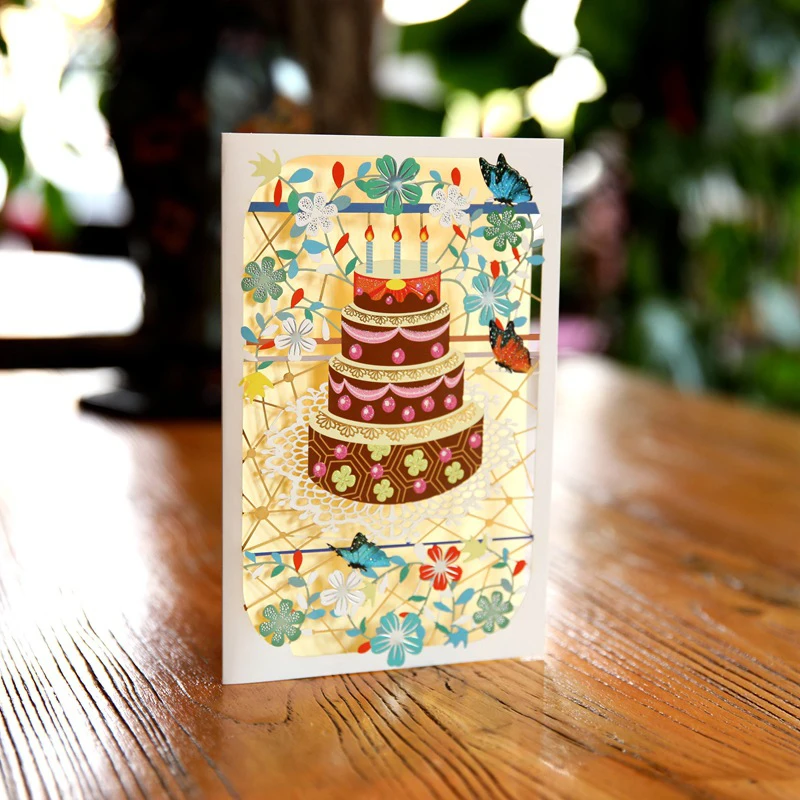  15*20cm Carving Creative Color Printed Birthday Cake Paper Greeting Cards PostCard Children Birthda - 32908644865