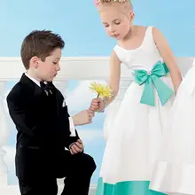 Довольно A-Line Цветы Девочки Платья Пят Зеленый Атласные Ленты Лук Для Подружек Невесты Платье Атласная Детские Маленькие Девочки LD1635