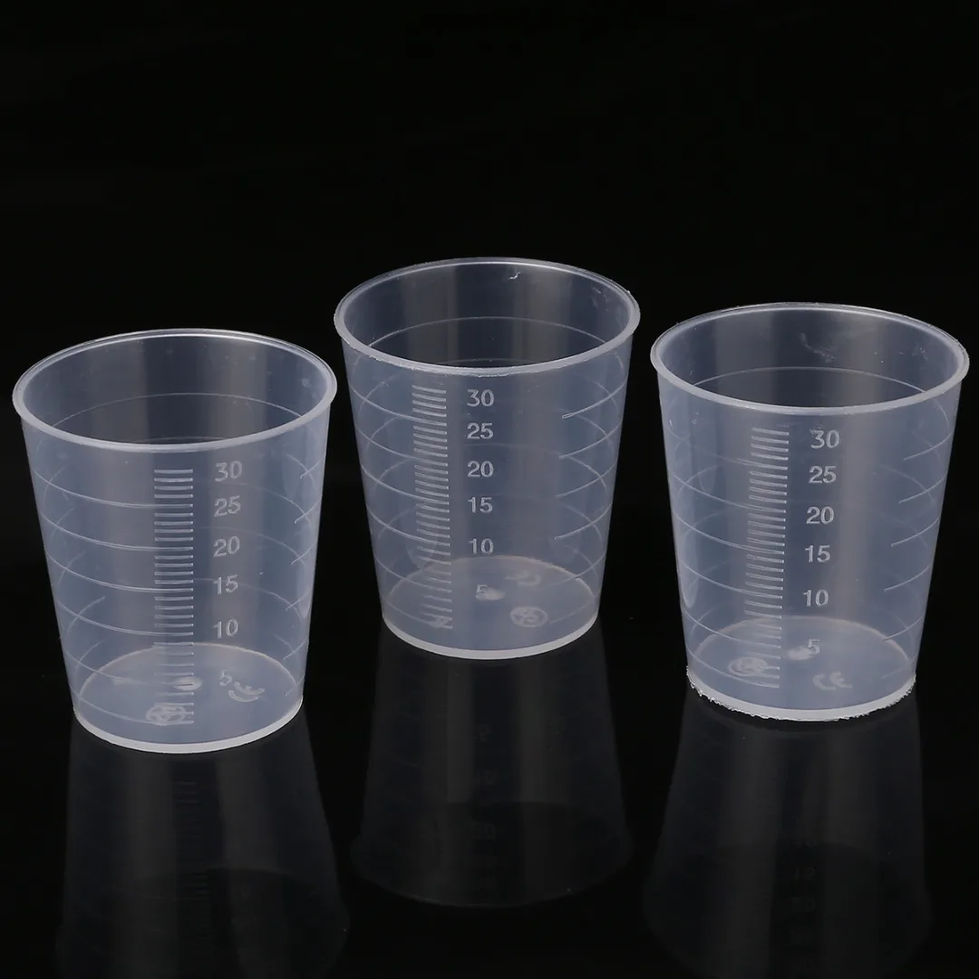 10pcs/50pcs/100pcs 30ml Transparent Plastic Measuring Cups Laboratory Kitchen Disposable Liquid Measure Pot Container