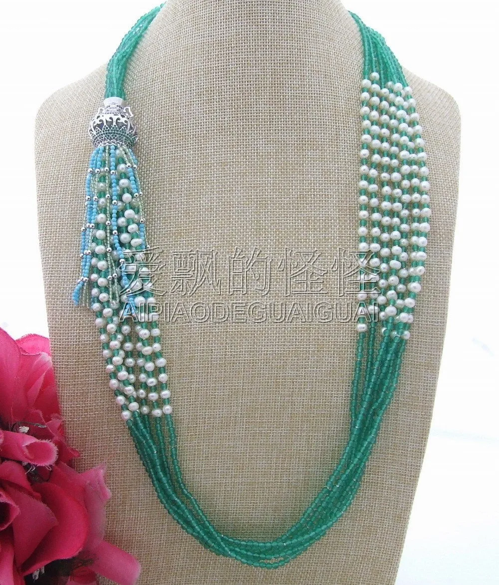 

N032810 7Strands Pearl&Onyx Necklace