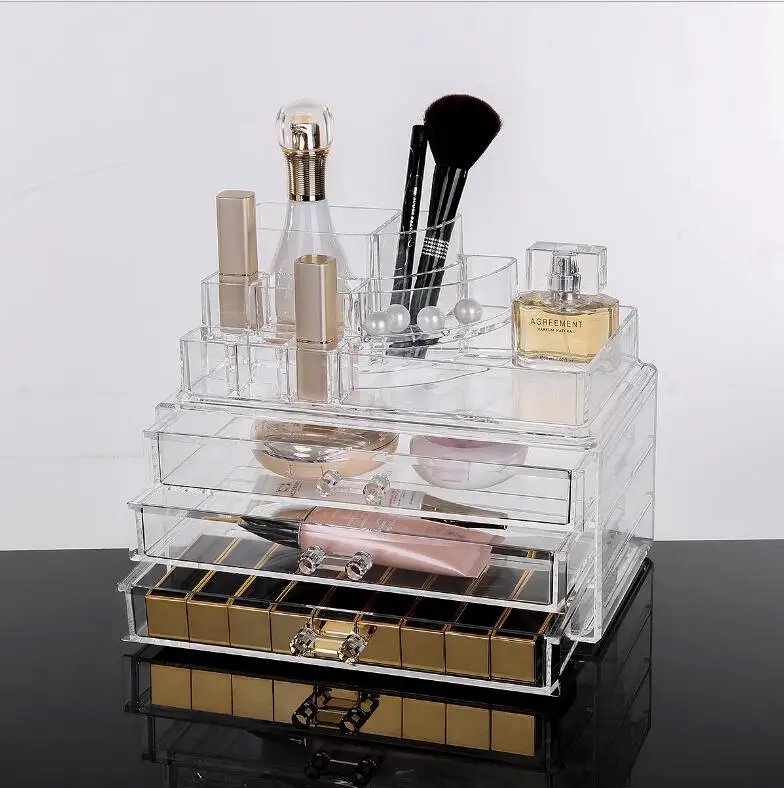 

Transparent Acrylic Plastic Multi-grain Desktop Large Nail Polish Makeup Skin Care Jewelry Finishing Drawer Storage Box Set