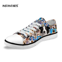 INSTANTARTS/Мужская обувь; 3D Животный Boston Terer; льняная обувь с рисунком для мужчин; мужские классические низкие вулканизированные туфли; обувь на плоской подошве кроссовки