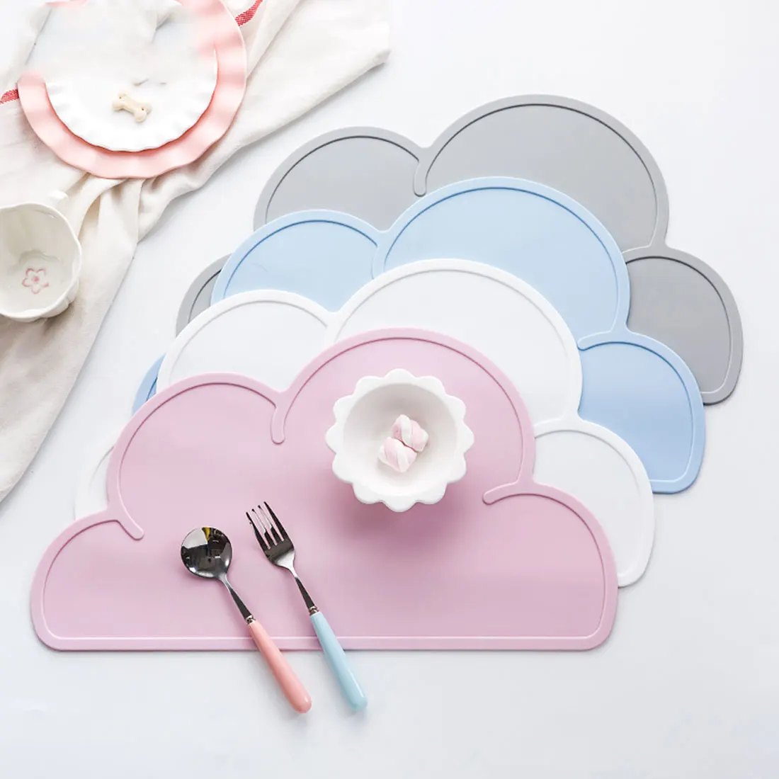 Silicone Placemat FDA Bar Mat Baby Kids Cloud Shaped Plate Mat Table
