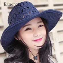 

Kagenmo Female Summer Sunhat Shade Cool Straw Sun Hat Women Beach Sunbonnet Straws Sunscreen Lady Strawhat Large Brimmed