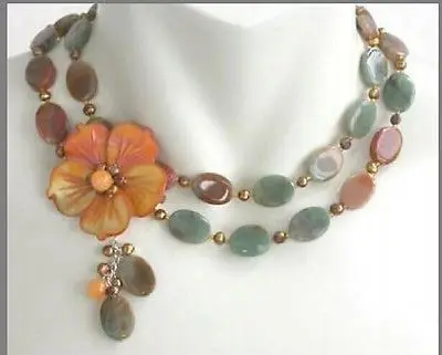 

Hot sale Free Shipping>>GOLDEN MOP FLOWER AUTUMN JASPER ONYX PEARL NECKLACE