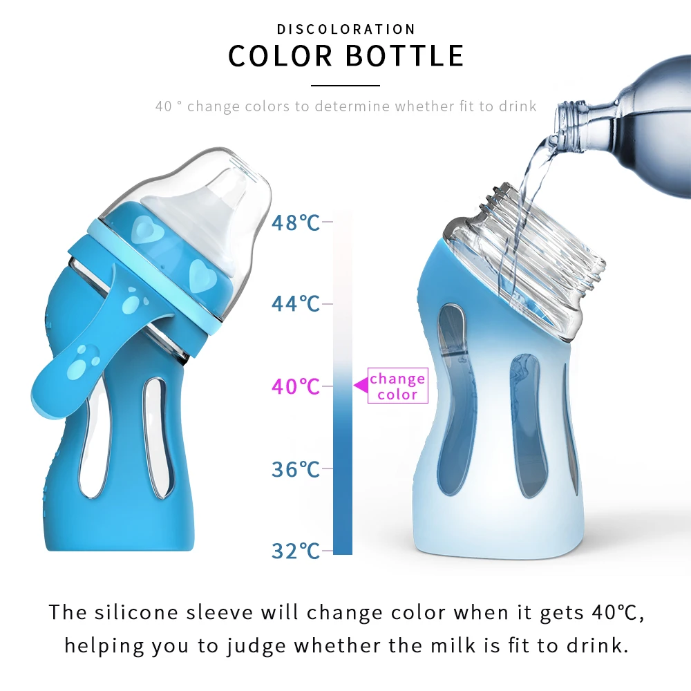 

240ml 180mL Baby Milk Glass Bottle Anti-drop Wide Caliber Newborn Bottle Insulation Intelligent Temperature Control Bottles