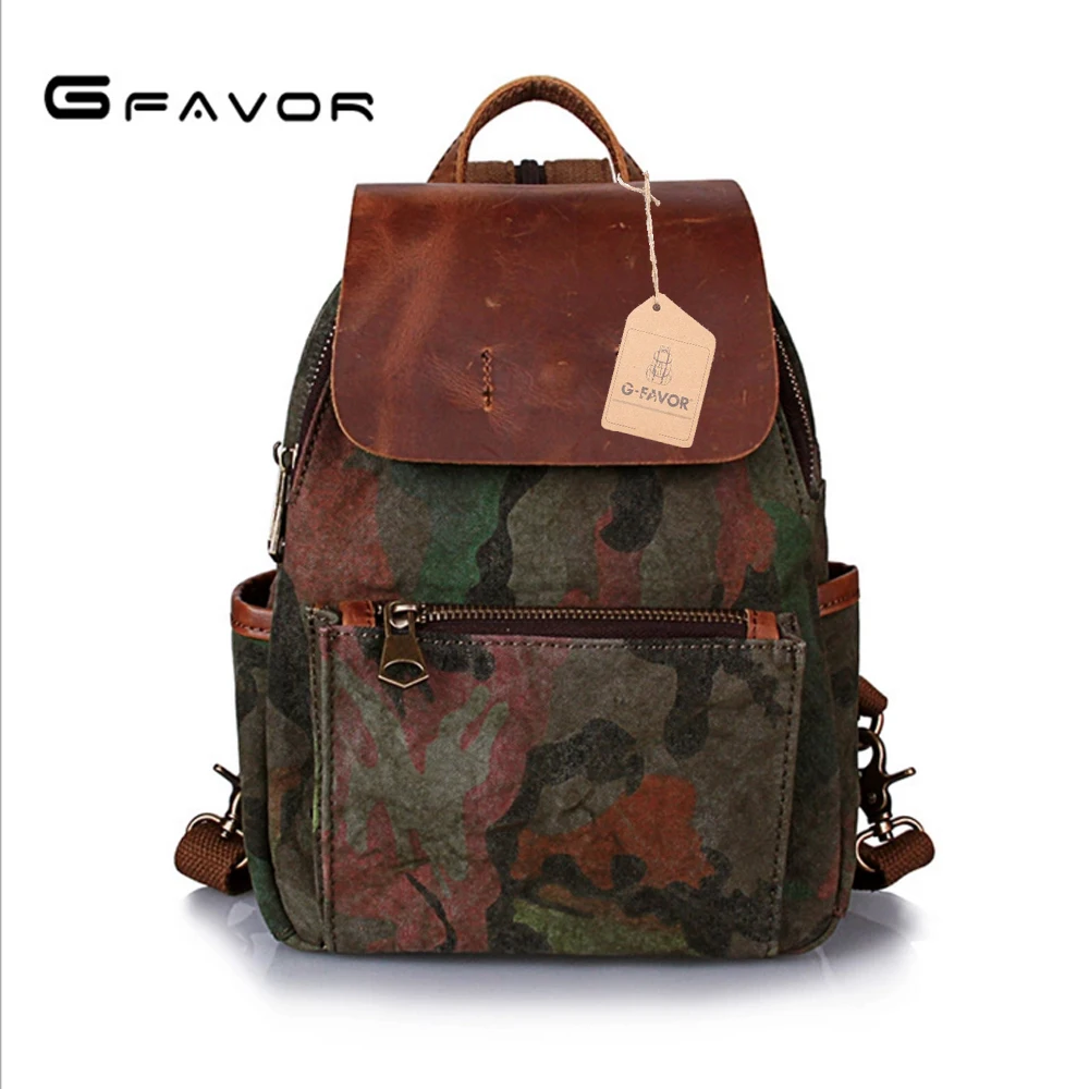 Fashion Camouflage Small Canvas Backpack Purse Sling Crossbody Backpack Vintage Canvas Leather ...