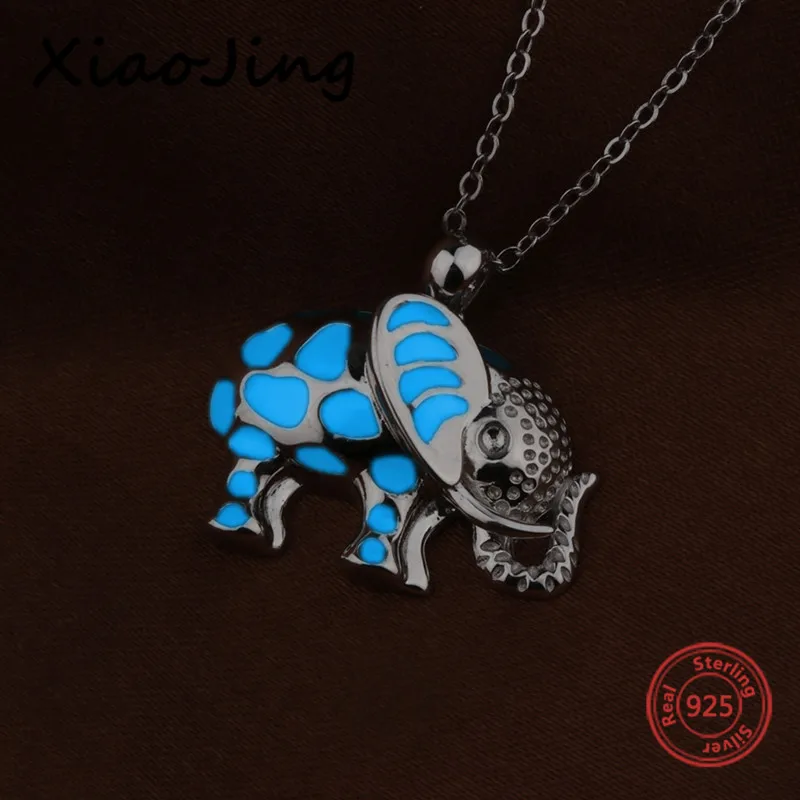 

2018 925 sterling silver lovely elephant chain necklace&pendant with glowing enamel diy fashion jewelry making for women gifts