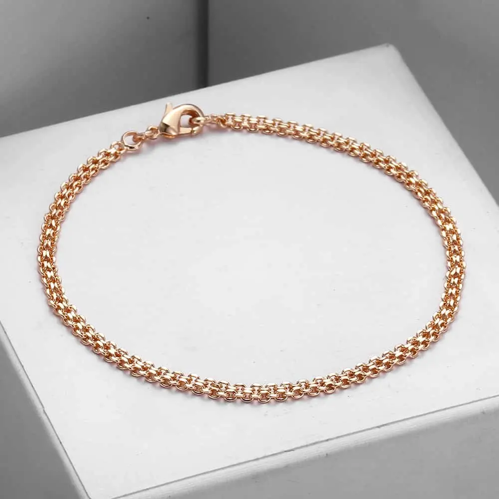 

3mm Womens Girls Bracelets 585 Rose Gold Filled Braided Weaving Bismark Link Chain Bracelet Fashion Jewelry CB04