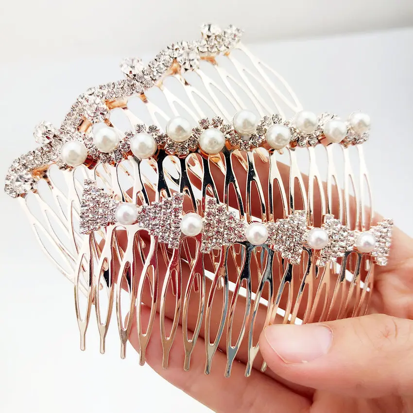 

2018 New Fashion Exquisite Diamond-Studded Pearl Bow Hair Comb for Women Girls for Party Wedding