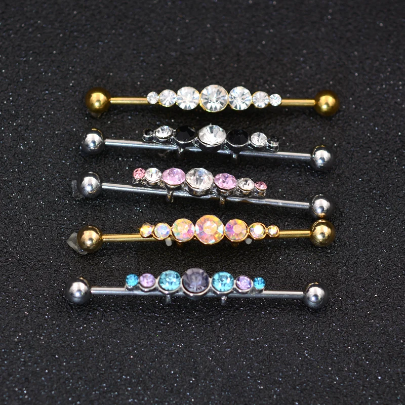 16G 1.6*36mm Colorful CZ Industrial Barbell Ear Cartilage Helix-Conch Piercing Bar Earring Stud Body Jewelry - Image 5