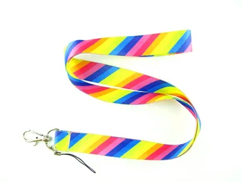 

100 Pcs cartoon Rainbow Stripe Neck Straps Lanyards ID Card,Key Condole belt Mixed party gifts