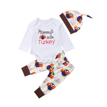 

Infant Thanksgiving 3pcs Set Baby Boy Girl Romper Top Bodysuit Turkey Pants Hat Outfits Clothes 0-24M