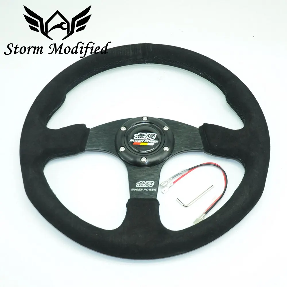 

MUGEN Flat Style 350mm Racing Steering Wheel Universal Car Steering Wheel Leather Look