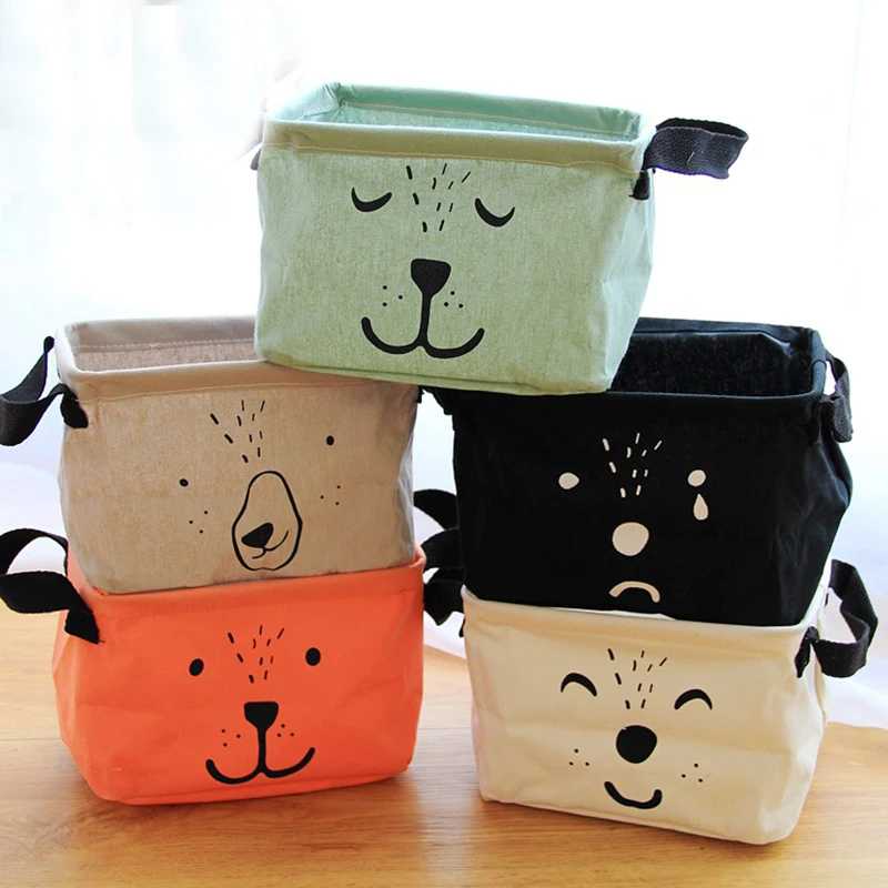 

Cartoon Cotton Linen Folding Toy Clothes Storage Basket Bra Necktie Socks Organizer Underware Cosmetic Fold Storage Bag Baskets