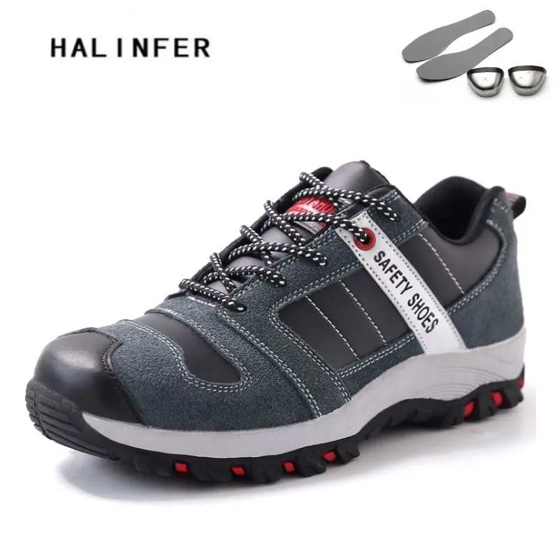 

HALINFER men steel toe work safety shoes 2018 fashion breathable casual with puncture proof shoes spring aummer work shoes