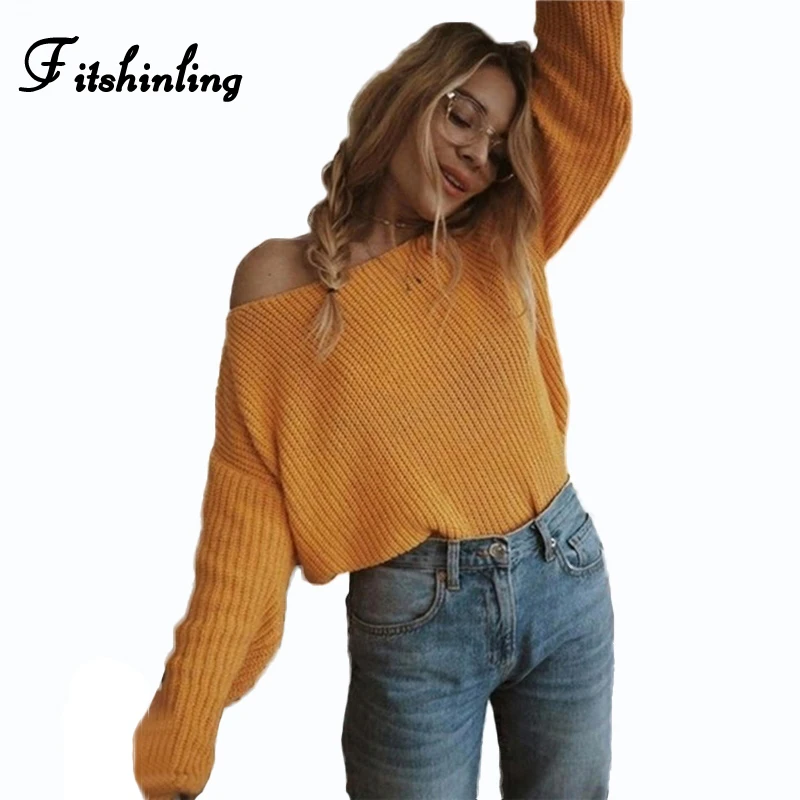 Fitshinling Мода 2018 желтый свитер дамы на осень-зиму корейские длинные рукава jumper Трикотаж женские свитера и пуловеры Новый