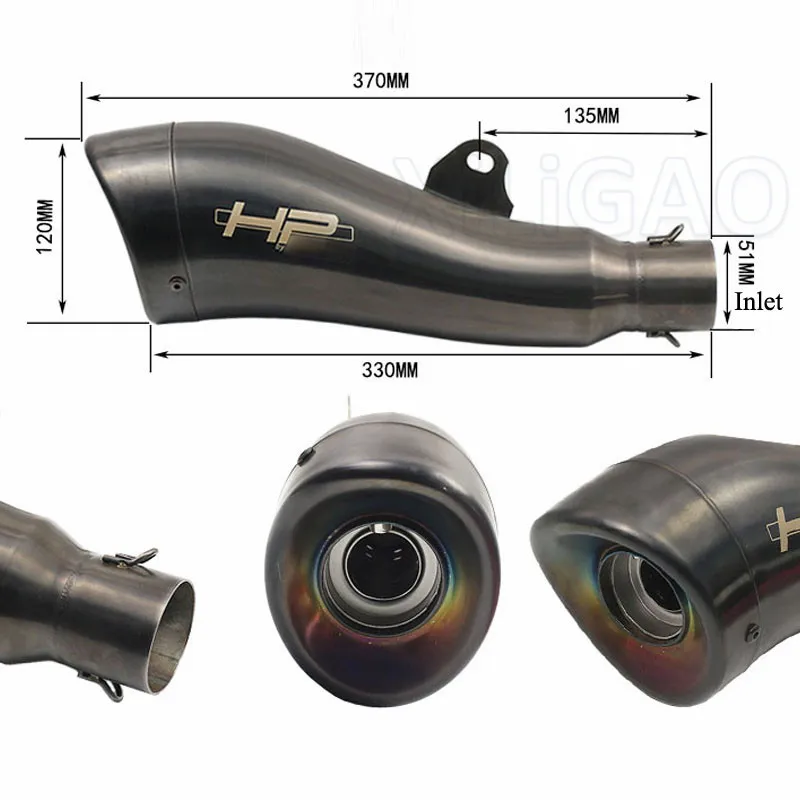 51 мм на входе мотоцикла глушитель выхлопной трубы Escape выхлопных газов Нержавеющая сталь глушитель выхлопных газов для мотокросса для BMW S1000R TMAX 500 530 er6n cb400 AK028
