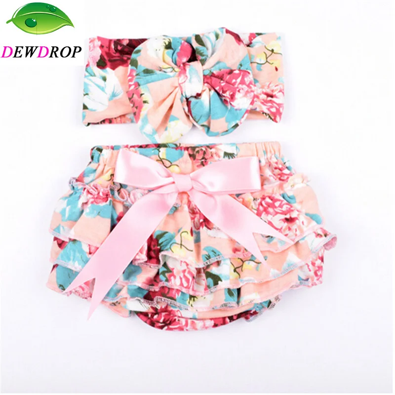 

Newborn Baby girls bloomers Infant ruffle panties+Headband baby diaper covers girls shorts floral bloomers free shipping