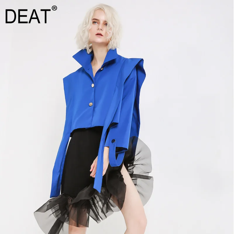 

DEAT 2019 Spring Summer New Solid Color Single Row Button Retro Trench Coat Short Coat Leading The Fashion Trend WI118