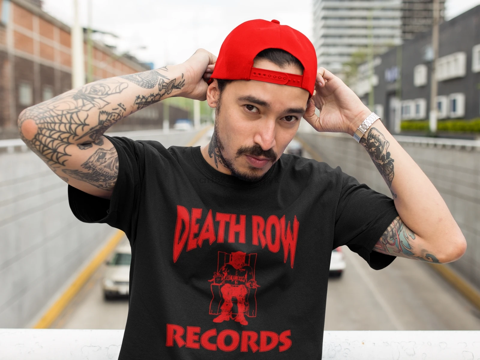 

Death Row Records Red Logo T Shirt Vintage Rap Tee Hip Hop 2Pac Dre Snoop Black
