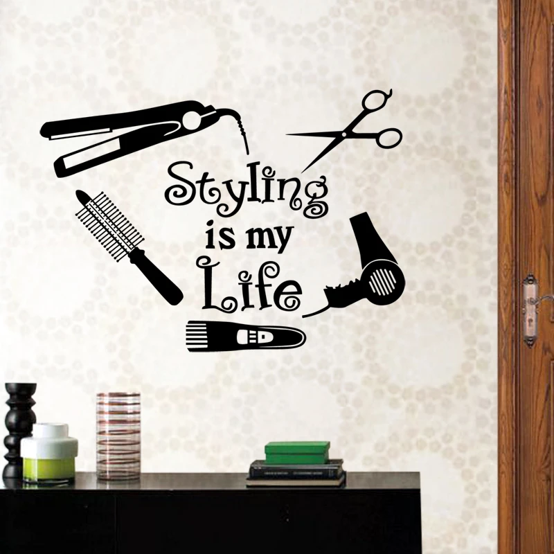 Hair Salon Wall Window Decal Sticker Hair Stylist Hair Tools Scissors Barber Shop Beauty Salon HS006