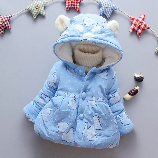 BibiCola/ г. модные зимние теплые плотные пальто для маленьких девочек хлопковые флисовые бархатные толстовки с капюшоном пуховики для маленьких детей, верхняя одежда - Цвет: Небесно-голубой