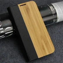 Retro Luxury Leather + Bamboo Wood Flip Case for samsung galaxy S7 edge Real Wood Bamboo Leather Flip Case