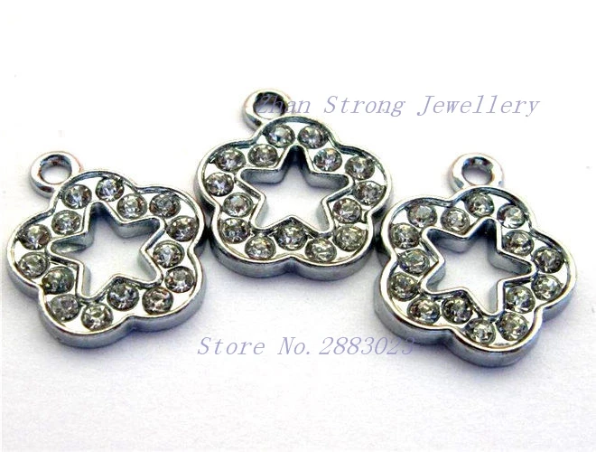 5pcs Hollow Flower Star With Rhinestone Pendant Charms DIY for Bracelets Pendants Jewelry Making 15mm*15mm | Украшения и