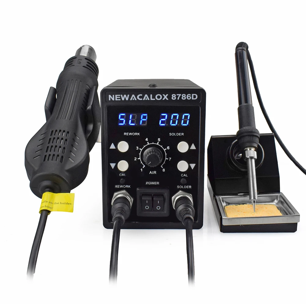 NEWACALOX 220V 750W Hot Air Gun 60W Soldering Iron Double LED Digital Adjust 2 In 1 SMD BGA Rework Soldering Station Welding Set