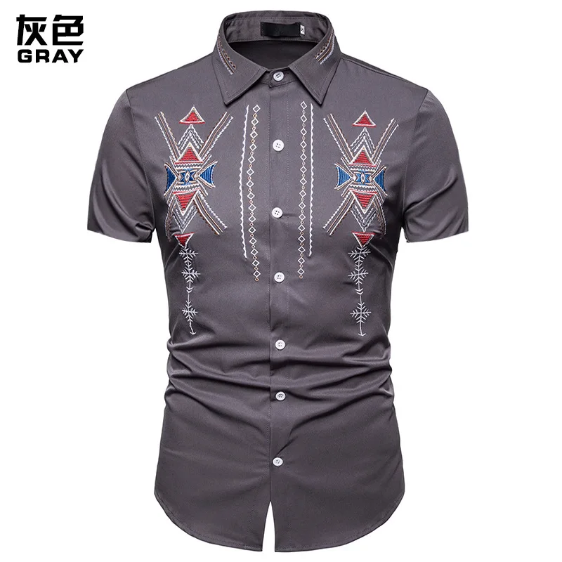 FFXZSJ Лето Мода Тотем вышитые рубашки slim fit короткий рукав Camisas в новая кнопка Повседневная рубашка Этническая рубашка для мужчин
