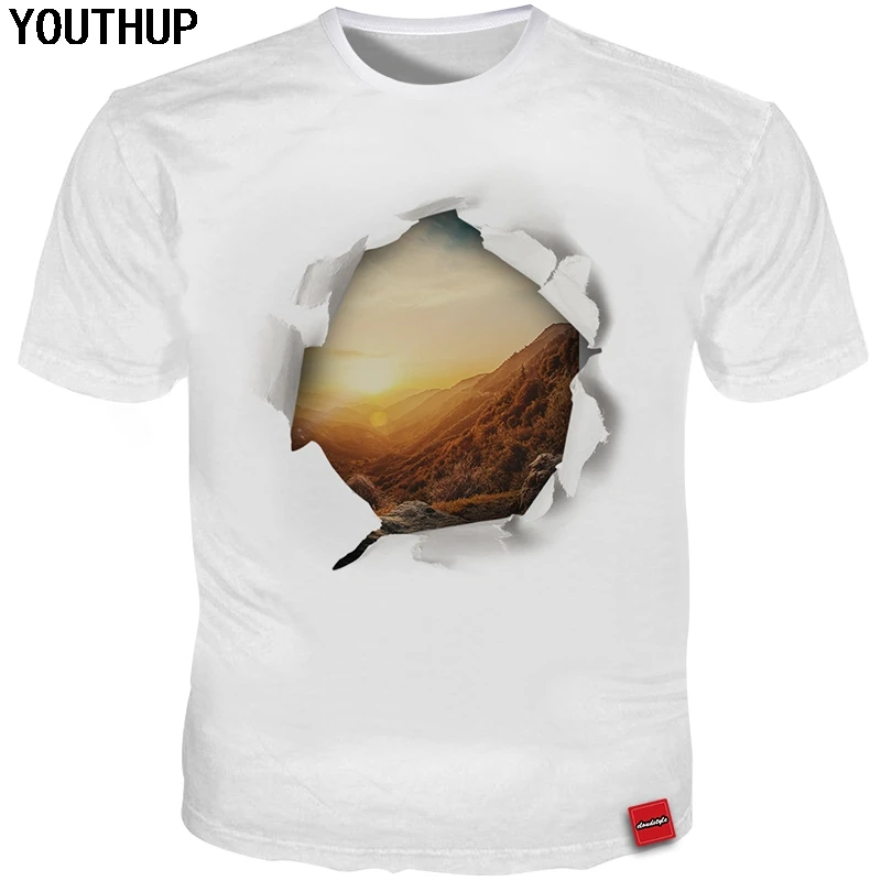 YOUTHUP 2020 летняя футболка для мужчин/женщин 3d принт с виртуальными отверстиями