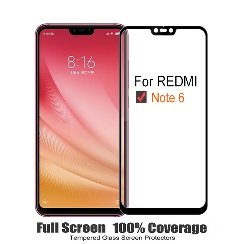 Защита для экрана закаленное стекло 100% полное покрытие Xiaomi RedMi Note 6 устойчивое к