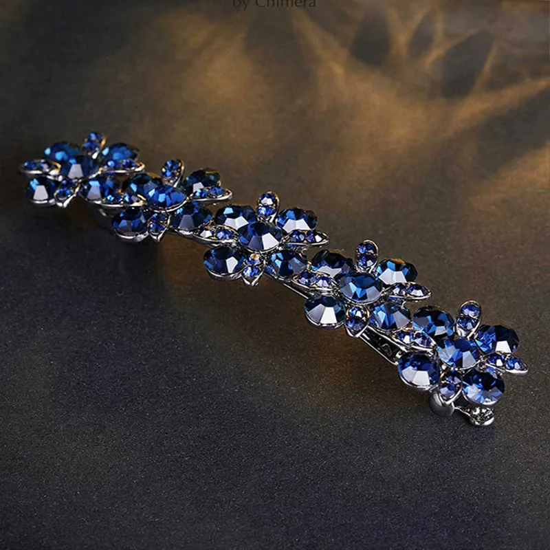 Hair Clip Fashion Flower Barrette Clamp Hairpin Women Blue Crystal Rhinestone Hair Clip Fashion Flower Barrette Clamp Hairpin Women Blue Crystal Rhinestone