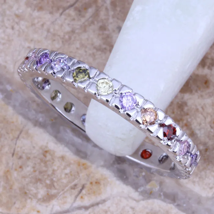 

Perfect Multicolor Multigem Silver Plated Ring Size 5 / 7 / 8 / 9 R0013