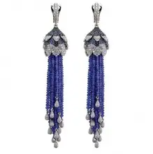 2017 Qi Xuan_Jewelry_Customized Luxury Blue Stones Boutique Tassel Earrings_S925 Solid Silver Earrings_Factory Directly Saless