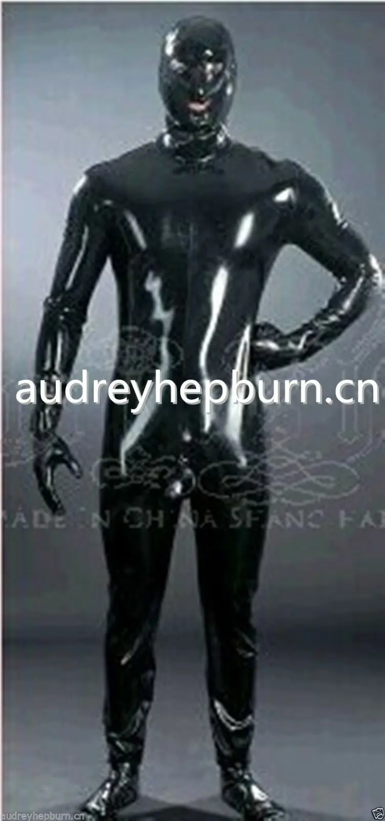 

Latex Rubber Black Full-body Handsome Tights Hood Catsuit Bodysuit Size XS- XXL