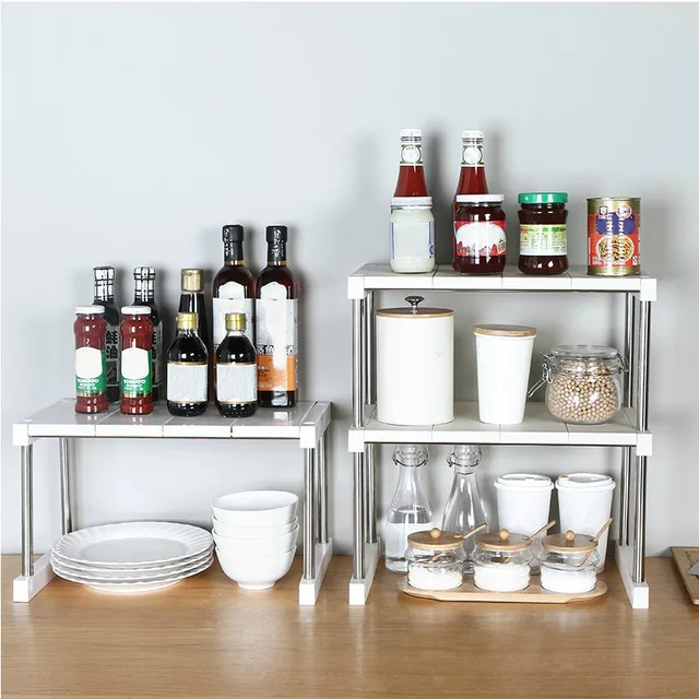 Best Offers Kitchen Cabinet Counter Shelf Organizer Expandable Stackable for Dish Sauce 2019 hot sales