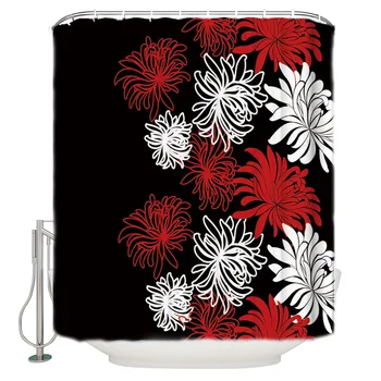 

White Red Daisy Bath Shower Curtains Mildew-resistant Bathroom Decor Sets