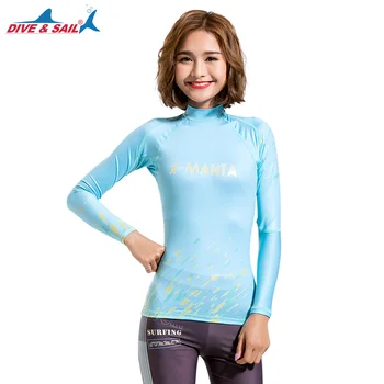 

2017 Hot Sale Long Sleeve High Neck Swimwear Rash Guard Women Sun Protection UV UPF 50+ Tops Ladies Slim-fit Swimming T Shirt