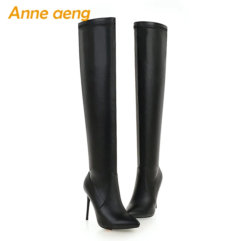 the Femmes Orteil Bottes À Grande Hiver Chaussures Glissière Sexy 46 black genou Pointu Hauts Talons Noir Haute White Nouvelle Cuisse Dames Taille 33 Over vNnO8m0w