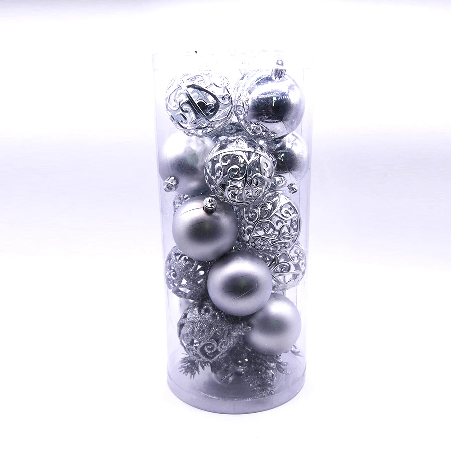 

24pcs Silver Plastic Painting Charming Christmas Tree Ornaments Balls Frozen Party Pendant Holiday and Home Decor