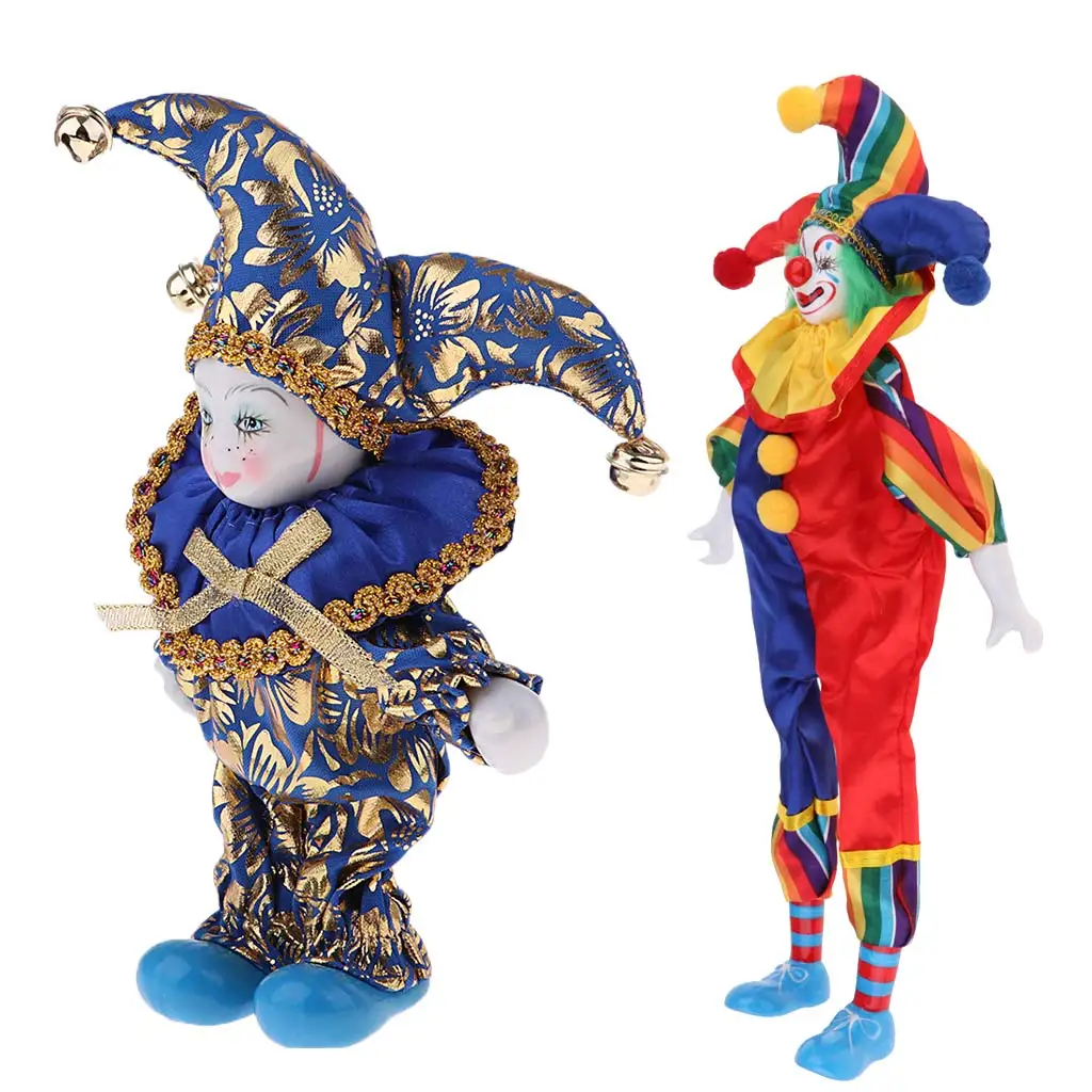 Porcelain Hanging Foot Clown Doll Harlequin Doll Crafts and Mini Victorian Porcelain Dolls Itanlian Triangel Doll Figures Model